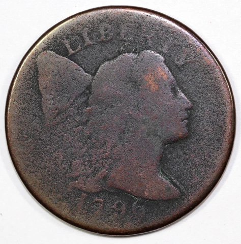 1796 1c S-90 Rotated Reverse Liberty Cap Large Cent *Two Leaves touch T of Cent* Cover