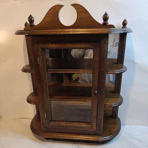 VTG Wood, Glass & Mirrors Tabletop / Wall Hanging 3 Shelf Curio Cabinet 23" Tall Cover