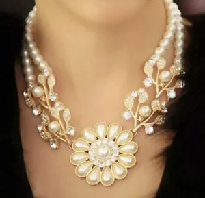 Womens Fashion Jewelry Big Statement Choker Pendant Gold Color Necklace 66-4 - Picture 1 of 5