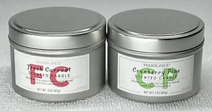 TRADER JOE’S Fall Scented Candles Cranberry Pine & Fresh Currant 2 Tins Lids 3oz - Picture 1 of 6