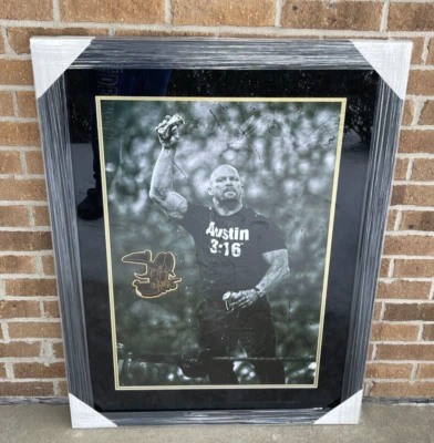 Stone Cold Steve Austin Signed Framed Matted Cut Autograph Poster JSA COA - Image 1 of 3
