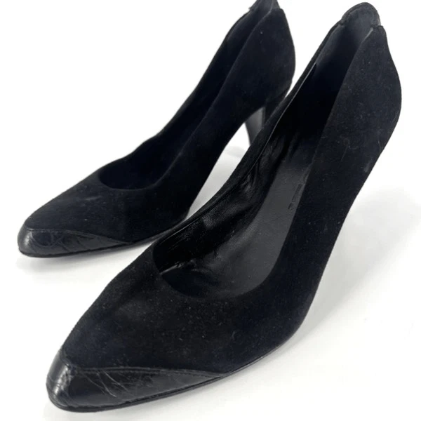 Zapatos de tacón Jil Sander para mujer de terciopelo con ribete de cuero punta puntiaguda negros talla 36 Foto 1 de 4