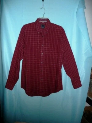 Camisa de vestir manga larga a cuadros borgoña mezcla de algodón Arrow talla M 15-15 1/2 Foto 1 de 4