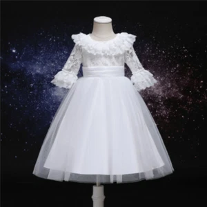 Pageant Flower Girls Lace Tulle Dress Kids Princess Wedding Bridesmaid Prom Gown - Picture 1 of 13