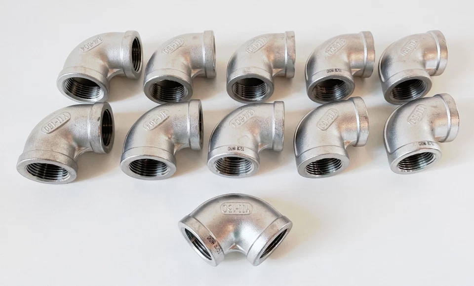 (11) 90° Elbow 3/4" NPT Female Threaded MB 304 Stainless Steel Cast Pipe 150# - Image 1 of 4