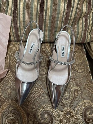 Miu Miu Calzature Donna En Argentina Plata Metal Talla 36/6 ¡USADA EN EXCELENTE ESTADO! Foto 1 de 4