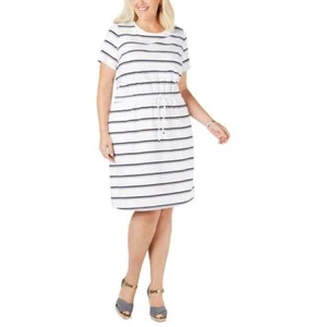 Charter Club Women's White Striped Casual T-Shirt Dress Plus 1X NWT - Picture 1 of 2