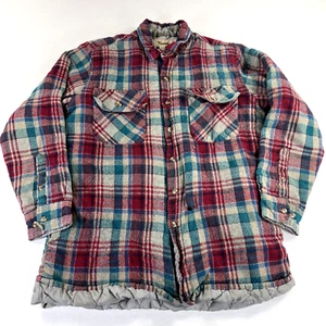 Vintage Trails End Outdoors Jacket Shirt Large Plaid Wool Quilted Button Wool - Picture 1 of 11
