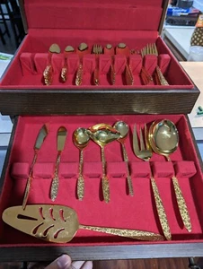 Oxford Hall 1974 Japan & Cosmos Korea Stainless Flatware gold Plated 78 Pieces  - Picture 1 of 7