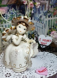 ❤Vintage Japan Lefton Bloomer Shopper Girl White Flower Bonnet & Petal Parsol ❤  - Picture 1 of 8