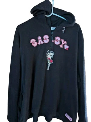 Vintage Y2K 2005 Betty Boop Jerry Leigh 2005 Black Fleece 1/4 Zip HoodbMissy XL - Image 1 of 4