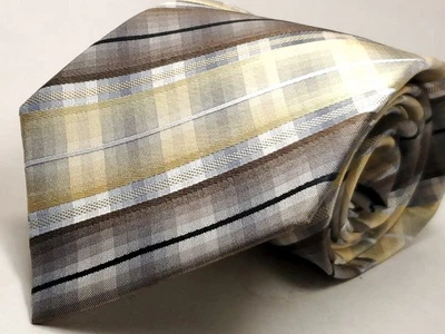 Corbata a Cuadros CLAIBORNE CONCEPT Hecha a Mano 100% Seda Para Hombre Marrón Dorado Nueva con Etiquetas Foto 1 de 4