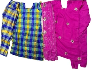 LOTE 2-5 PIEZAS-SEDA PURA DEL SUR-KURTI Kurta Kameez TRAJE CHURIDAR S-SALWAR rosa/azul - Imagen 1 de 13
