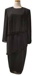 Nicole Paris Vintage 80er schwarz asymmetrisch Stufen Cocktail Perlen Kleid 16W - Bild 1 von 23