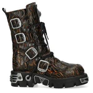 Nuevas botas Rock M-591-C62 metálicas negras llama góticas media pantorrilla altas punk - Imagen 1 de 9