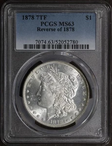 1878 (MS63) Morgan Silver Dollar $1 PCGS - 7 Tail Feather, First Year - Picture 1 of 2
