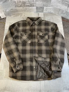 Volcom Quilt Lined Snap Shirt Jacket Mens Large Brown Plaid Classic Fit Casual - Picture 1 of 9