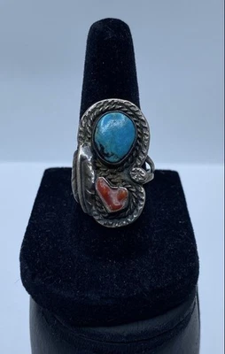 Sterling Silver Turquoise/Coral Southwest Style Ring Size 6.75 5.6g - Image 1 of 4