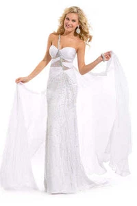 Atemberaubende Prima Donna 5633 weiß Seide Perlen Festzug Kleid Gr. 8 - Bild 1 von 2