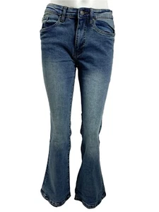 Ladies Flare Jeans High Rise LCJ Denim Stretch 70s Retro denim Acid Wash - Picture 1 of 9