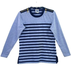 DG2 Diane Gilman Womens XS Top Blue Stripe Pullover 3/4 Sleeve Embellishment - Picture 1 of 10