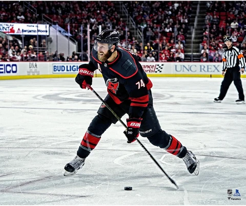 Jaccob Slavin Carolina Hurricanes Black Alternate Jersey Shooting 20x24 Photo Cover