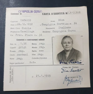 Scheda Carta D'Identità Documento Comune Campiglia Cervo BIELLA 1959 (VR228) - Picture 1 of 2