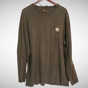 Carhartt Long Sleeve T Shirt Mens 2XL Solid Brown Distressed Print Pre Owned - Picture 1 of 8