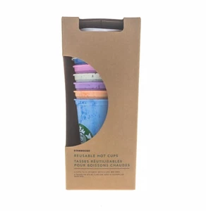 Starbucks Color Marble Reusable Hot Cups Complete Set Of 6 16oz 2019 Rare Lid - Picture 1 of 3