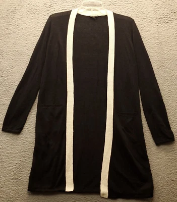 Talbots Cardigans Sweater Women Petite Small Black Linen Knit Pockets Open Front - Image 1 of 4