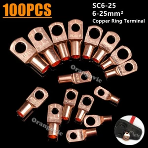100Pcs SC6-25 Copper Ring Terminals Cable Lugs Crimp Electrical Wire Connectors - Picture 1 of 15