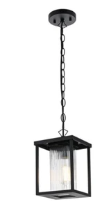 Chandelier Light Fixture Outdoor Reeded Glass Black Exterior Porch Walkway Patio - Picture 1 of 10