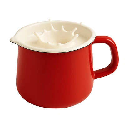 Emaille-Milchtopf 1,7L mit Ausguss – Induktionsgeeignet, Rot-Weiß, Retro-Stil - Bild 1 von 4