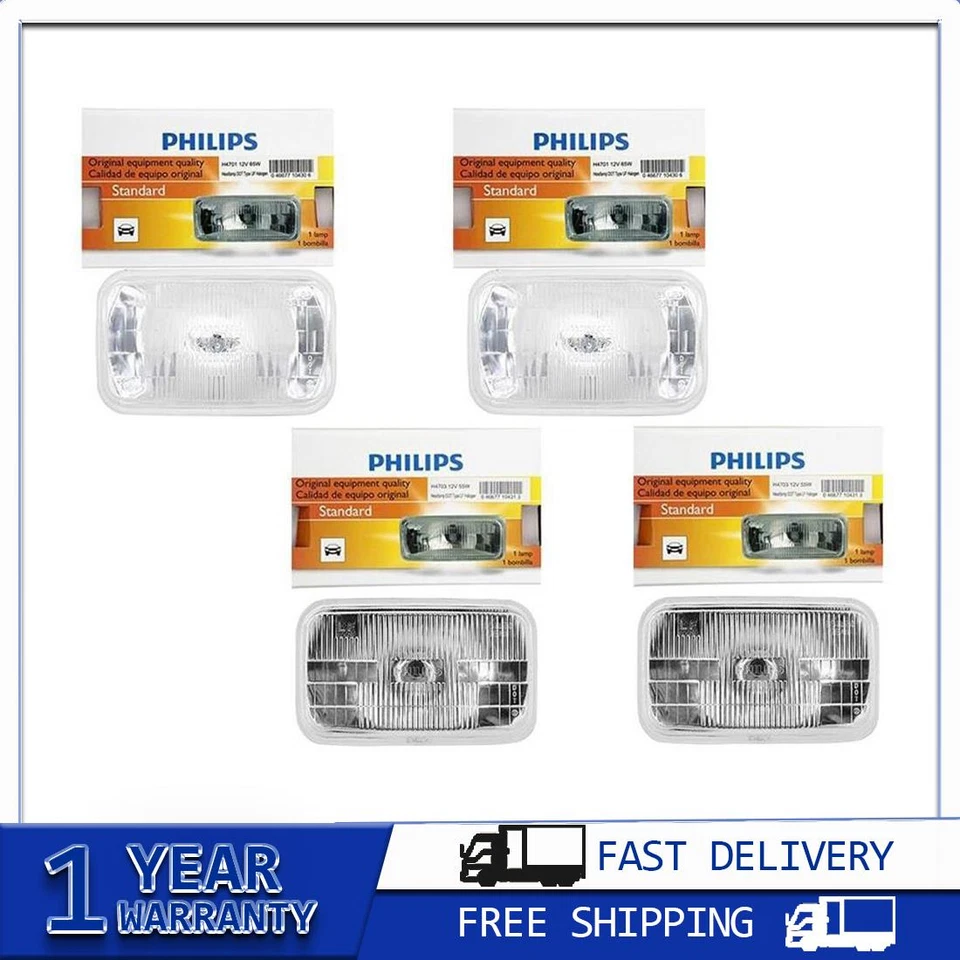 Philips 4 шт галогенные лампы дальнего/дальнего света для 1988-1991 GMC K3500 - Изображение 1 из 4