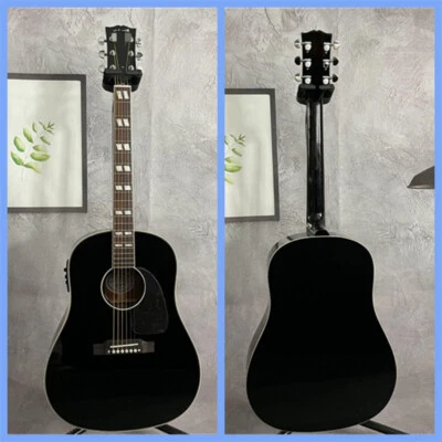 Black J-45 Solid Spruce Top Acoustic Electric Guitar 6 String Rosewood Fretboard - Image 1 of 4