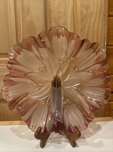 Vintage Mikasa Germany Made Frosted Tulips Pink Edge Footed Crystal Plate 12’ - Picture 1 of 7