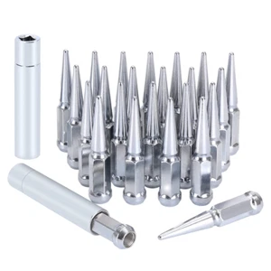 M14X1.5 Lug Nuts 14X1.5 Spike Lug Nuts M14 X 1.5 Spiked Lug Nut Chrome Set of 24 - Picture 1 of 8