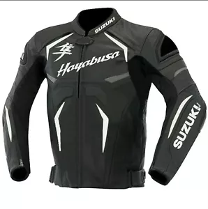 SUZUKI HAYABUSA MOTORCYCLE ARMOURED COWHIDE LEATHER MOTORBIKE JACKET - Picture 1 of 3