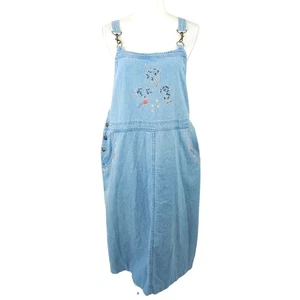 Christopher & Banks Cotton Denim Jumper Dress Womens L Cats Kittens 90s Y2K - Picture 1 of 24