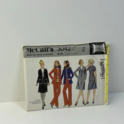 Pants Jacket Skirt Blouse Raglan Size 14 b36 UNCUT Pattern 3042 Vintage 70s - Image 1 of 2