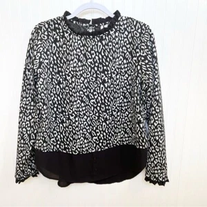 ELLE Black & White Animal Print Layered Look Twofer Sweater Women’s Size Large - Picture 1 of 5
