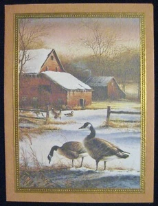 Vintage Weihnachtsgrußkarte "Kanadagänse" auf verschneitem Ackerland von Terry Redlin - Bild 1 von 9