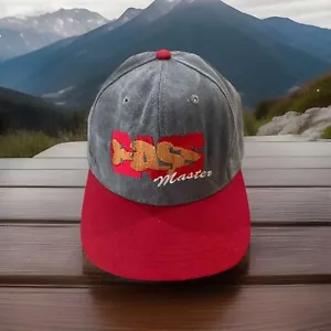 BassMaster Fishing Hat Embroidered Gray Denim w/Red Bill Adjustable Made In USA - Picture 1 of 6