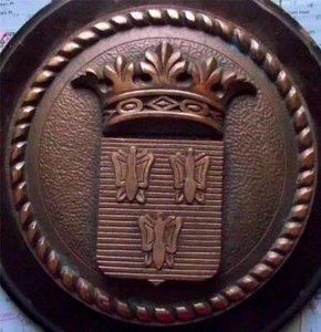 Old Heavy Solid Bronze French Navy Bulkhead Crest Tompion Tampion 3 Butterflies - Picture 1 of 1