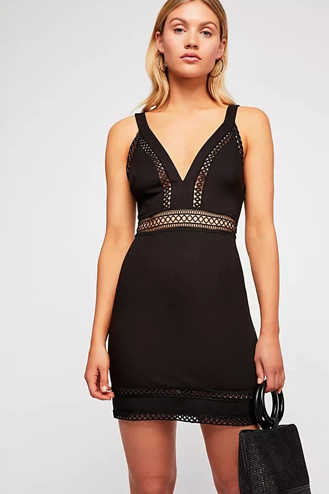 People Womens Iris Black Sleeveless Crochet Trim Mini Dress 2 BHFO 2974