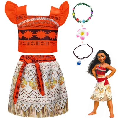 Niñas Disfraz Moana Princesa Hawaiana Fiesta Elegante Juegos con disfraces Vestido y Collar Foto 1 de 4
