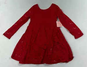 Fabkids True Red Lace Long Sleeve Scoop Neck Fit & Flare Dress Sz XS 4T/5T Girls - Picture 1 of 10