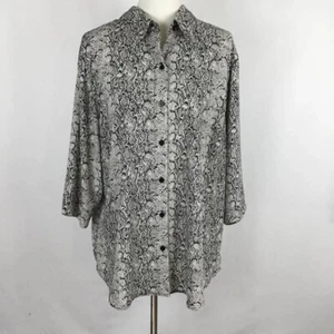 Women's Elizabeth Liz Claiborne Snakeskin Pattern Button-Up Shirt Black White 18 - Picture 1 of 10