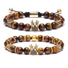 2Pcs/Set Natural Stone Bracelet Set For Men Tiger Eye Zircon Crown Bracelet