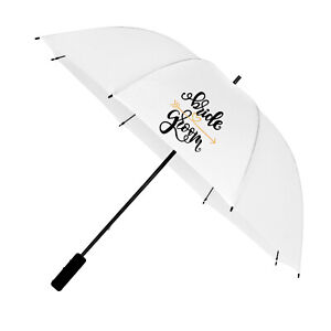 Large White Wedding Umbrella with ''Bride & Groom'' Design - Big Enough for Two!